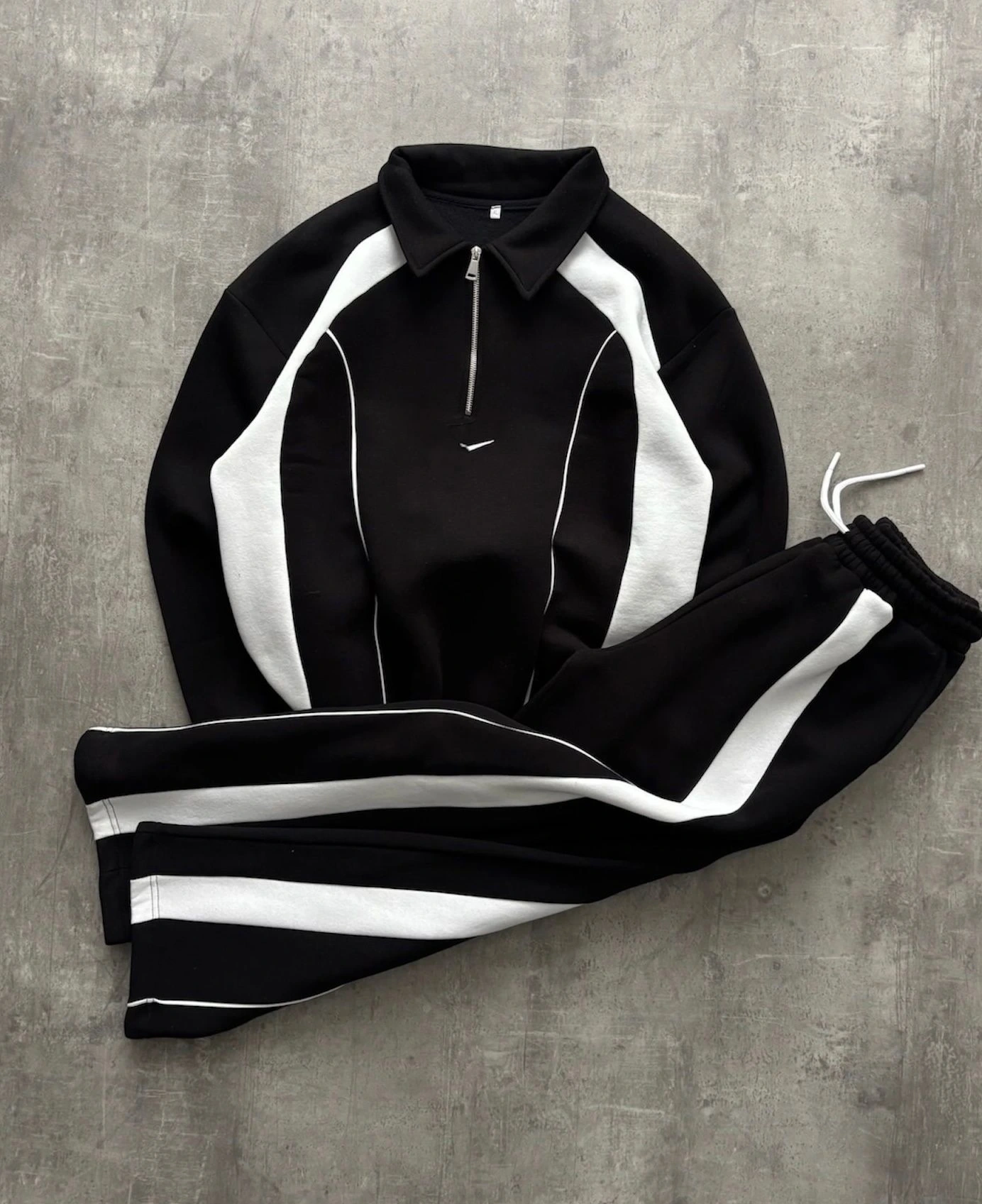 NK Yarım Fermuar Şardonlu Eşofman Takımı-Siyah