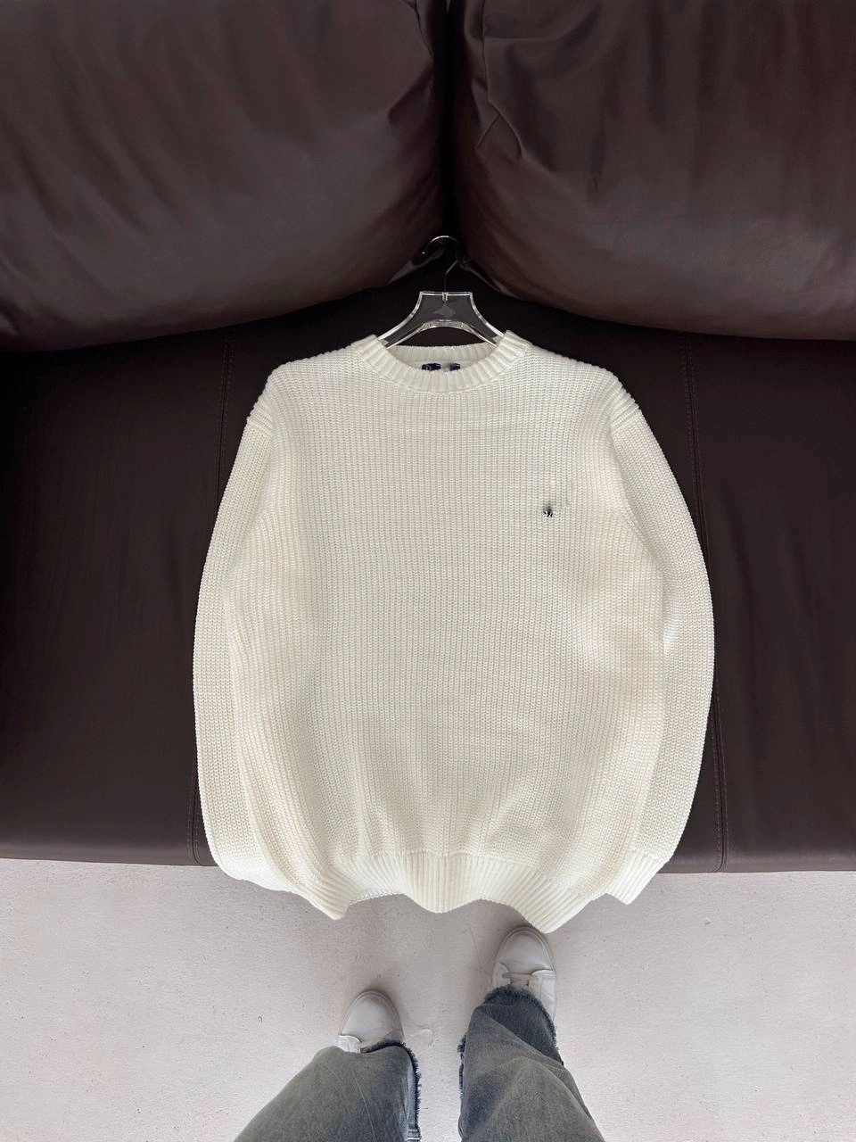 Oversize Örme Triko Sweatshirt Beyaz