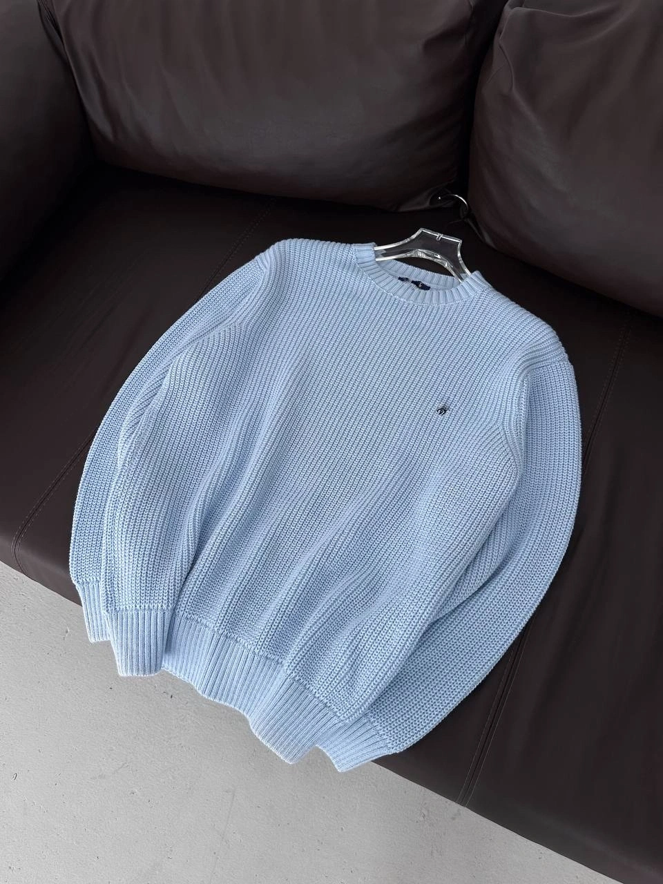 Oversize Örme Triko Sweatshirt Mavi