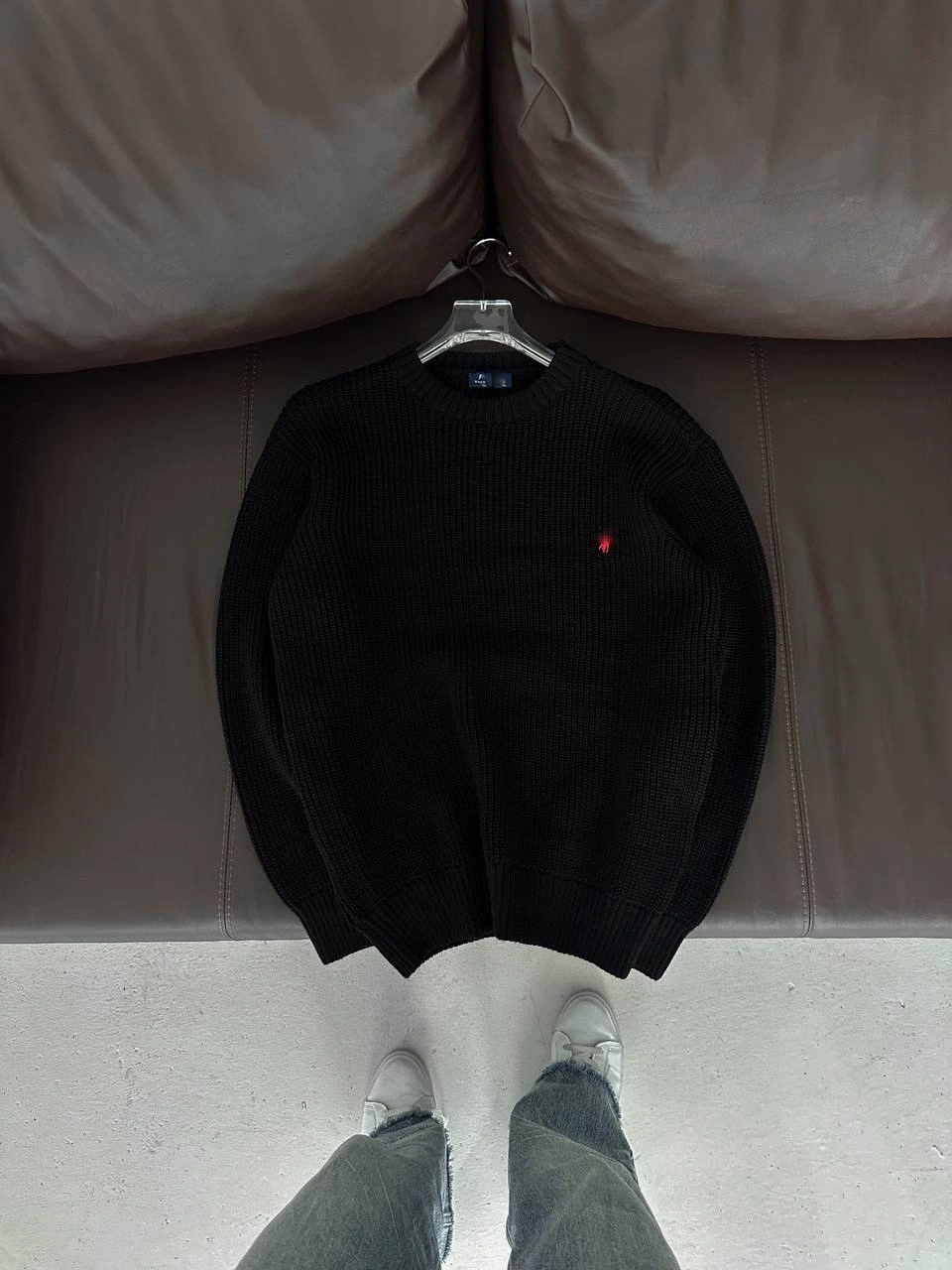 Oversize Örme Triko Sweatshirt Siyah