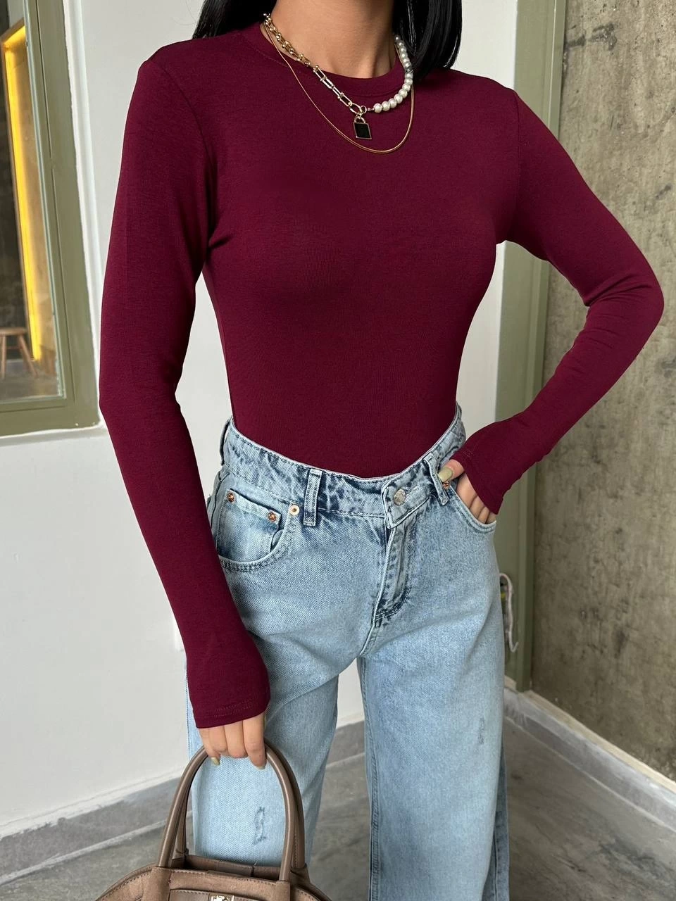 Oysho Basic Bluz Bordo