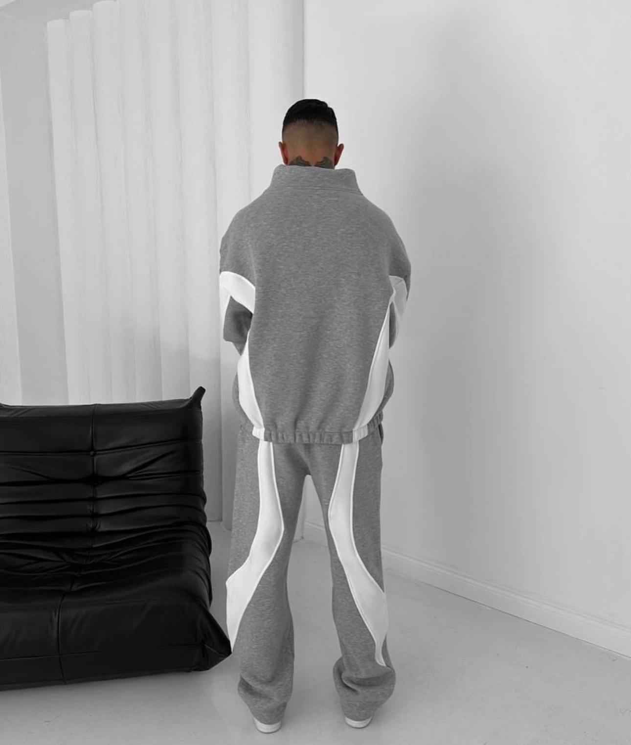 Parçalı Şardonlu Unisex Eşofman Takımı-Gri