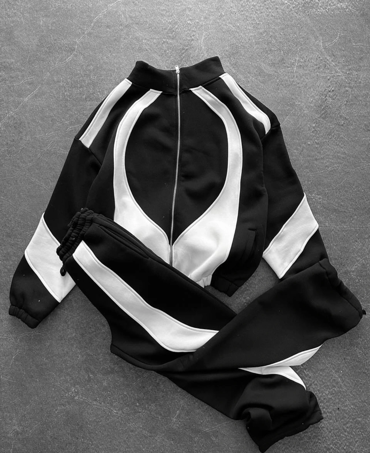 Parçalı Şardonlu Unisex Eşofman Takımı-Siyah