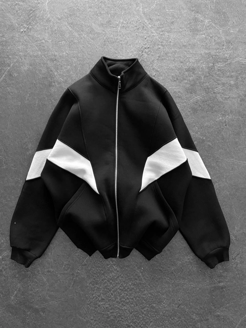 Parçalı Şardonlu Unisex Hırka-Siyah