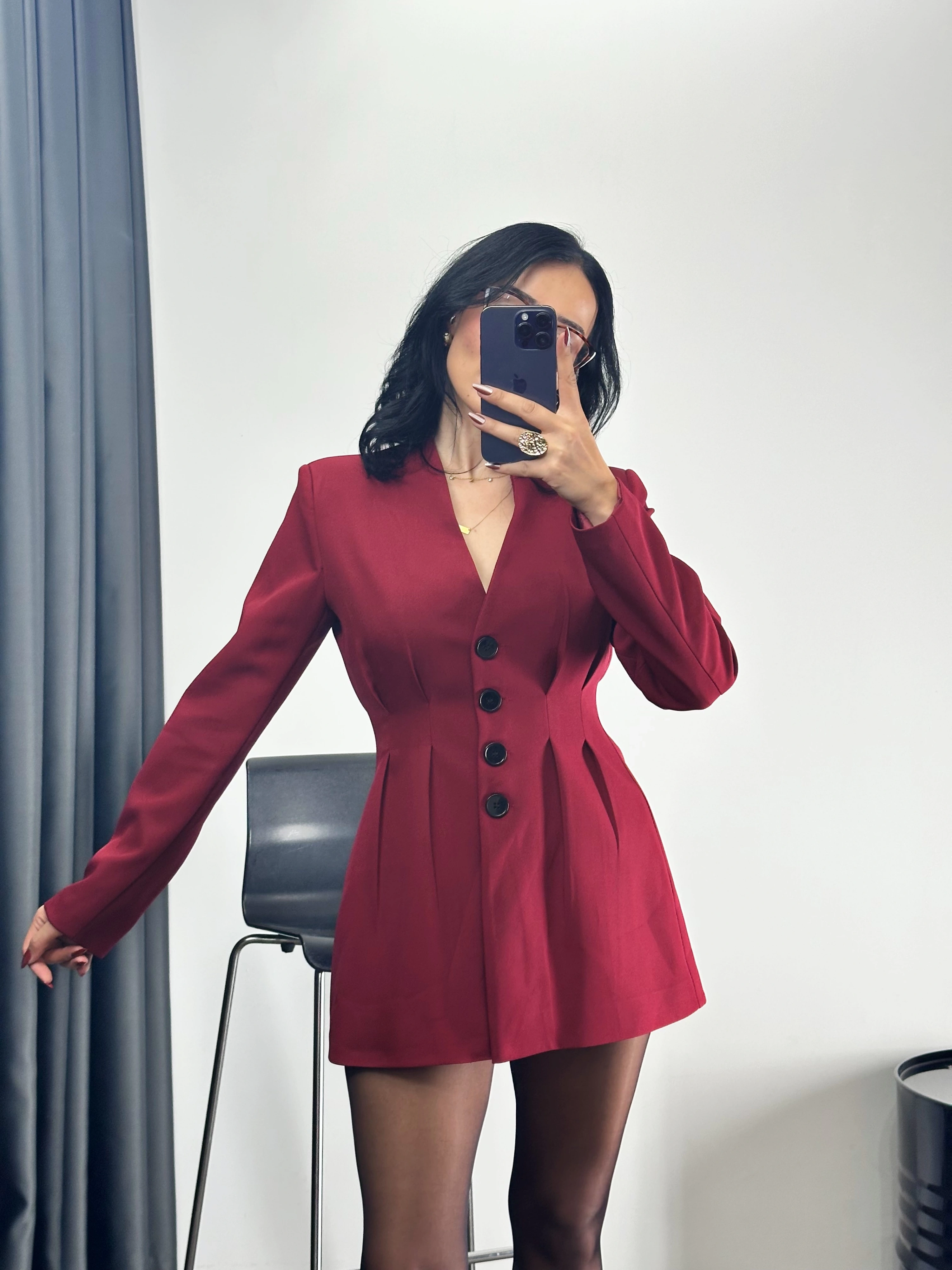 Premium Kalite Düğmeli Ceket-Bordo