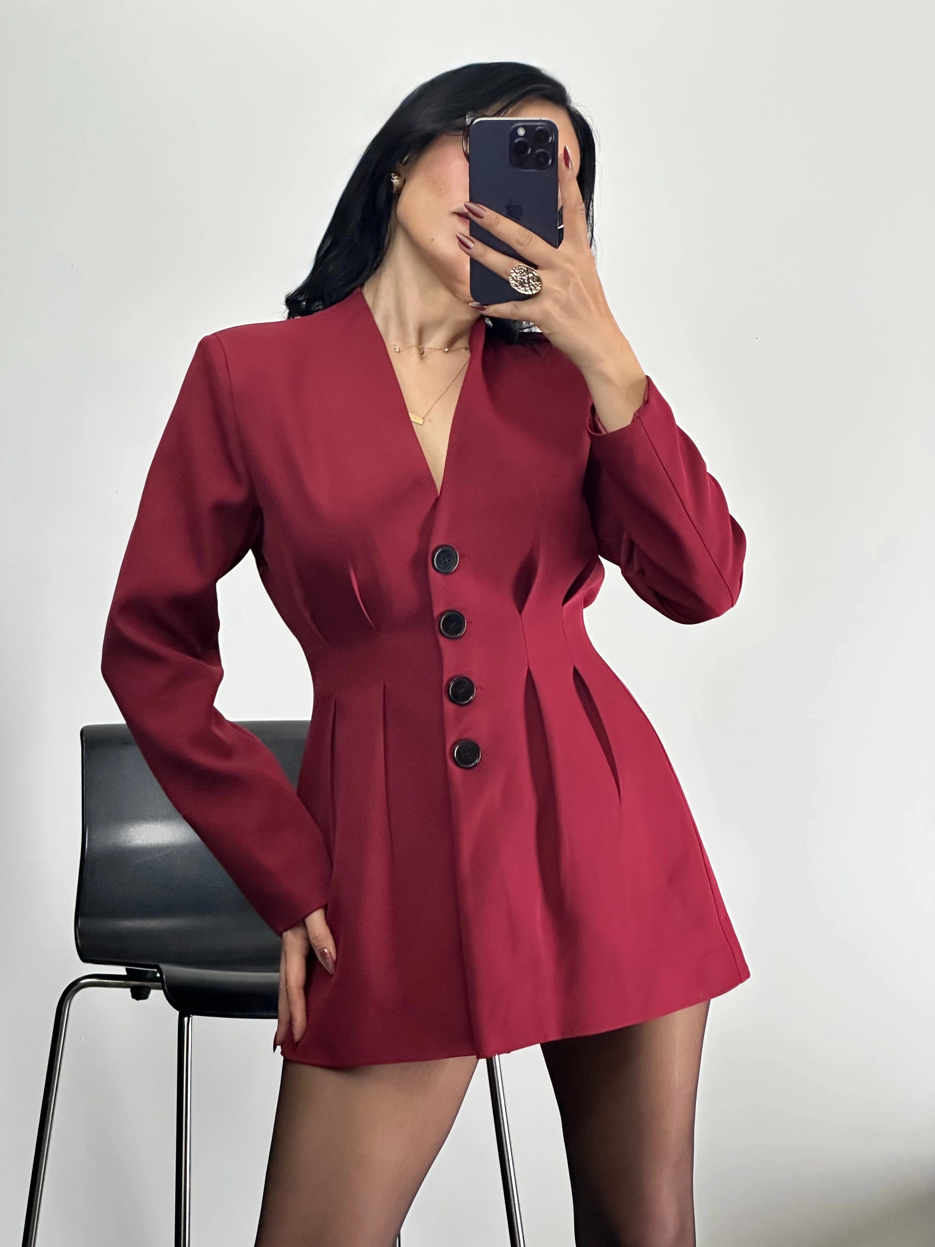 Premium Kalite Düğmeli Ceket-Bordo