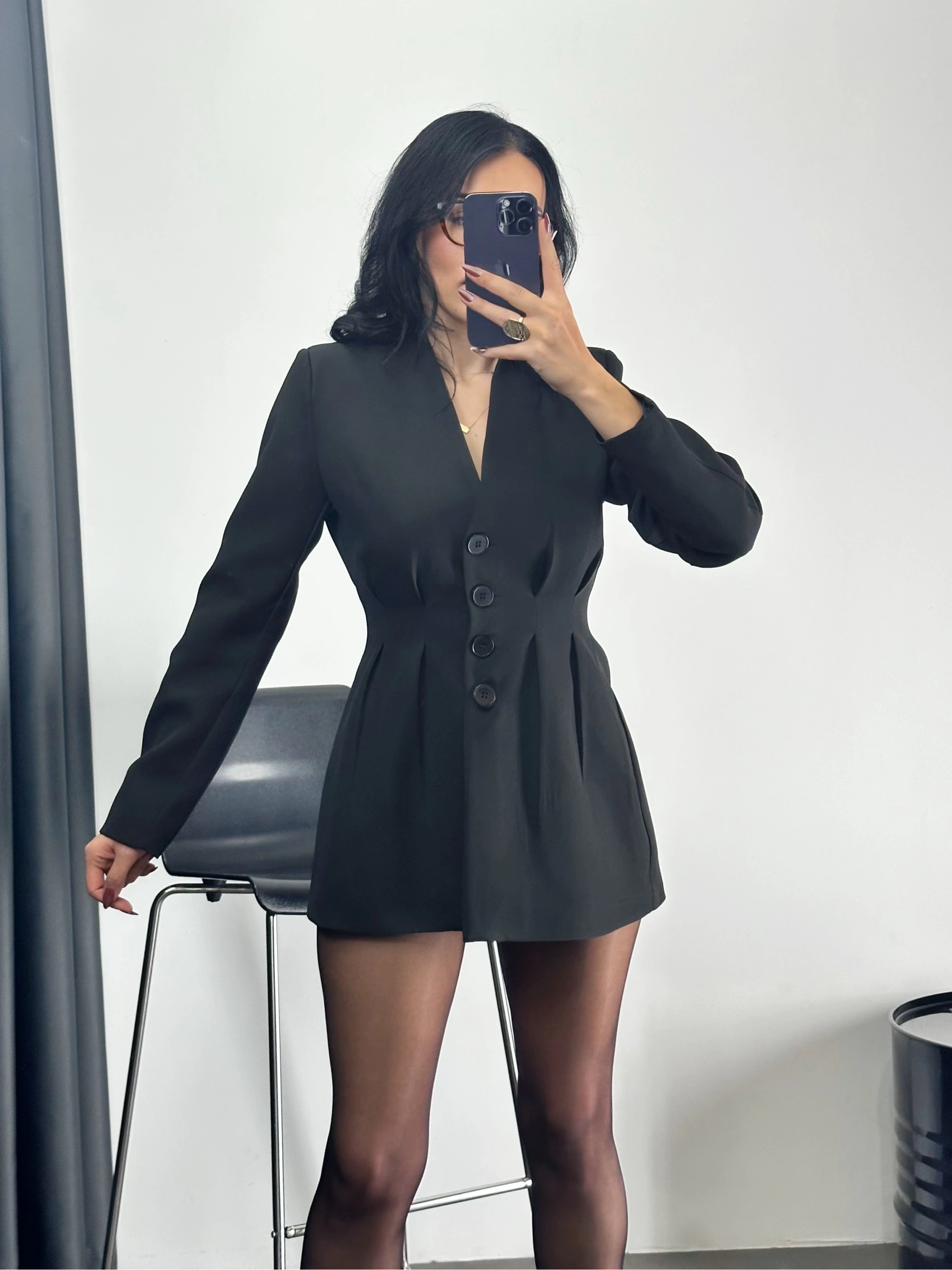 Premium Kalite Düğmeli Ceket-Siyah