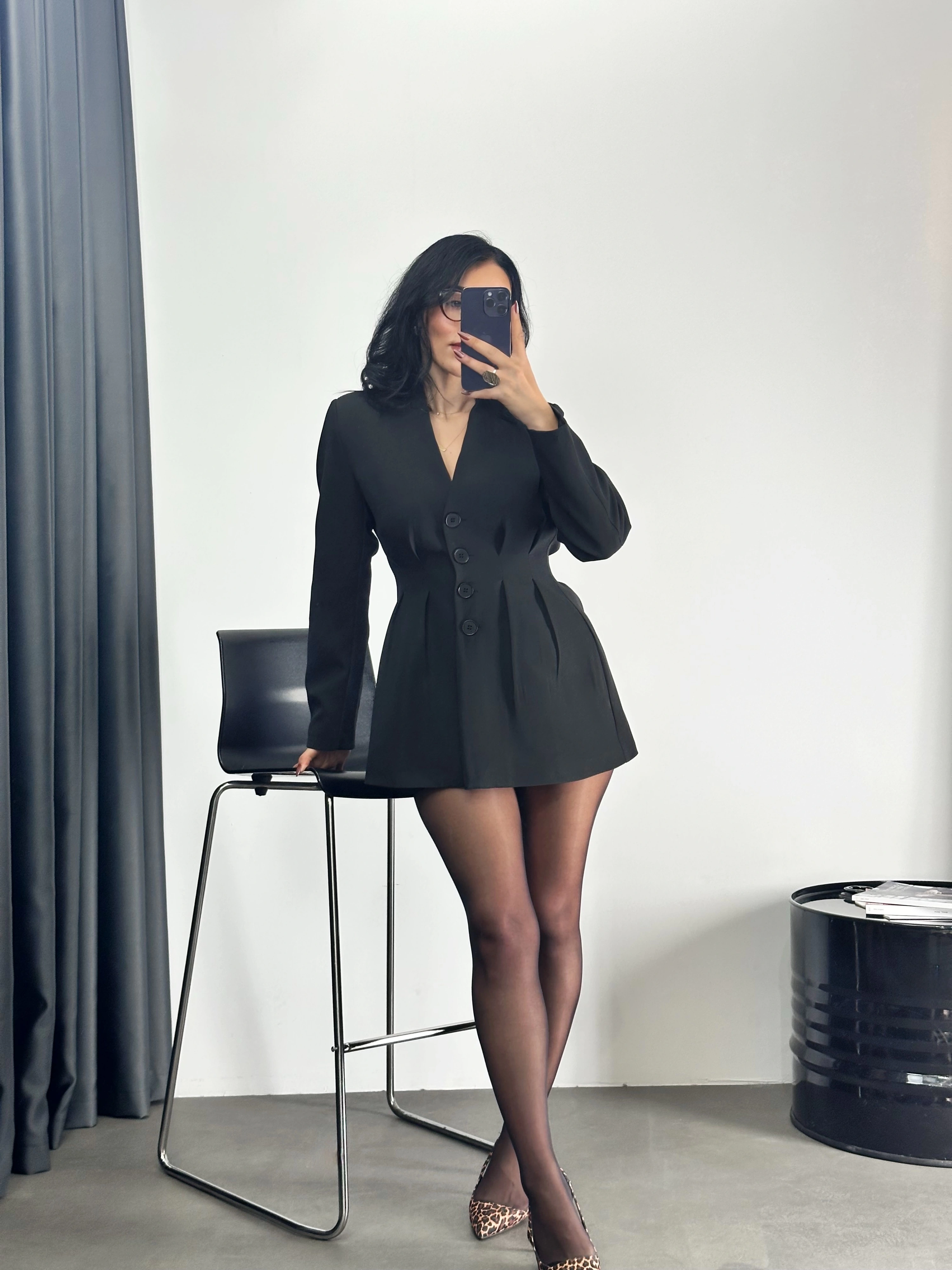 Premium Kalite Düğmeli Ceket-Siyah