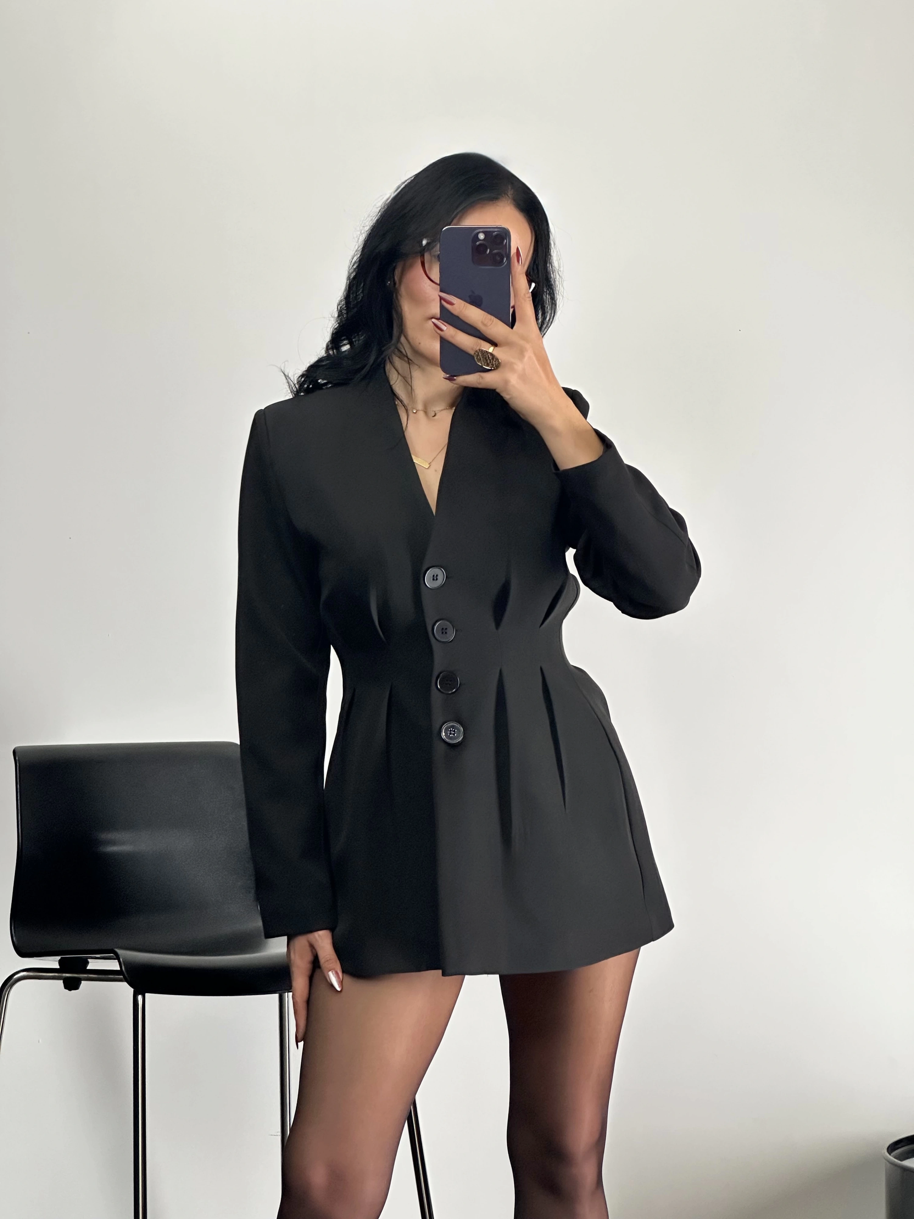 Premium Kalite Düğmeli Ceket-Siyah