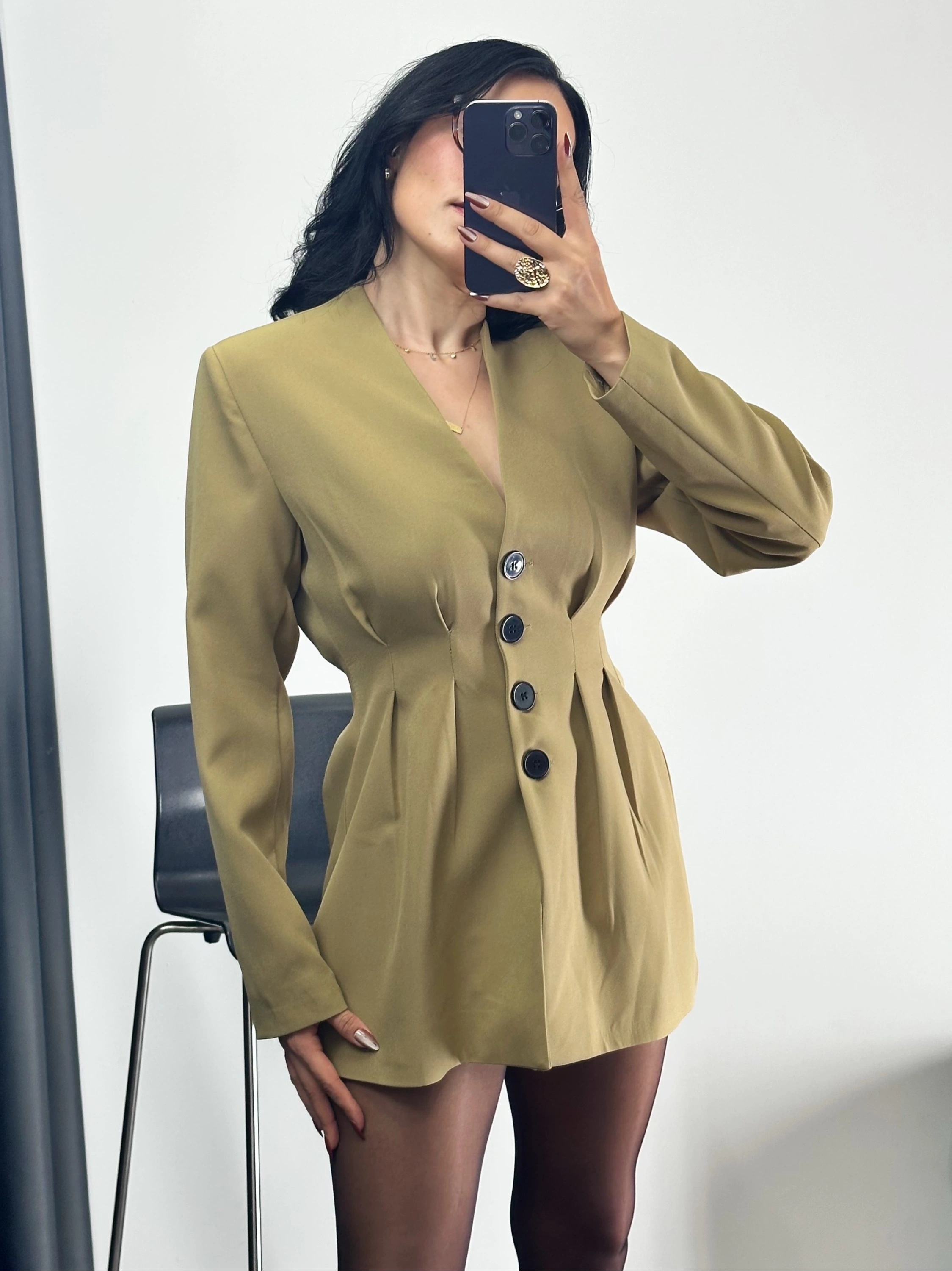 Premium Kalite Düğmeli Ceket-Yeşil