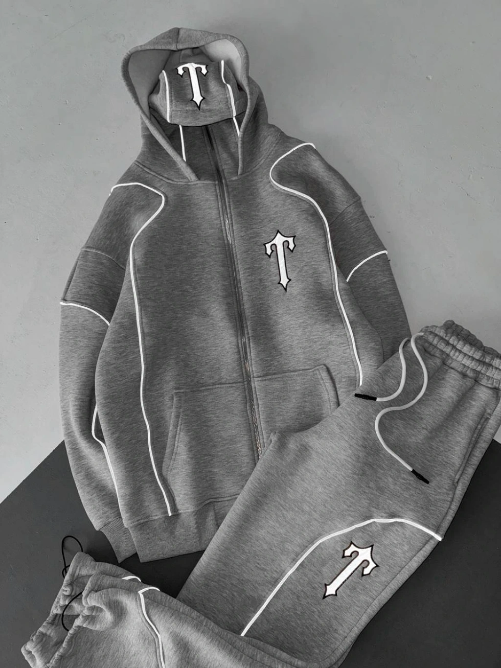 Reflektörlü Maskeli Unisex Eşofman Takımı-Gri