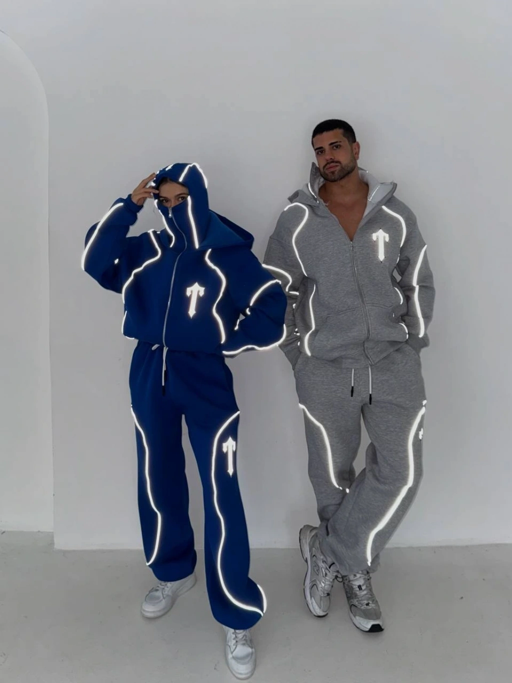 Reflektörlü Maskeli Unisex Eşofman Takımı-Gri