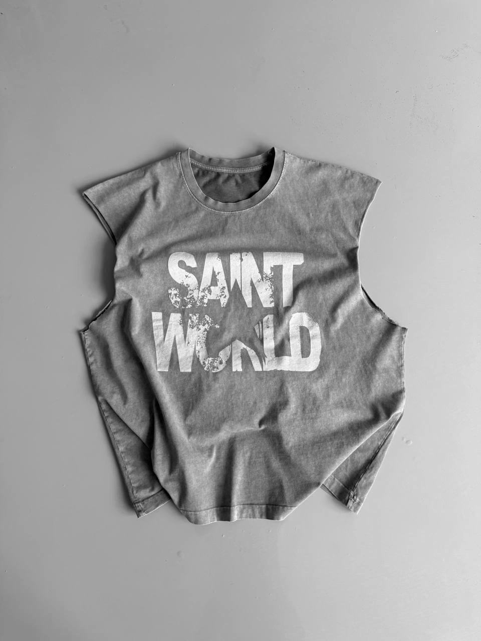 Sant Yıkamalı Kolsuz Tshirt - Gri