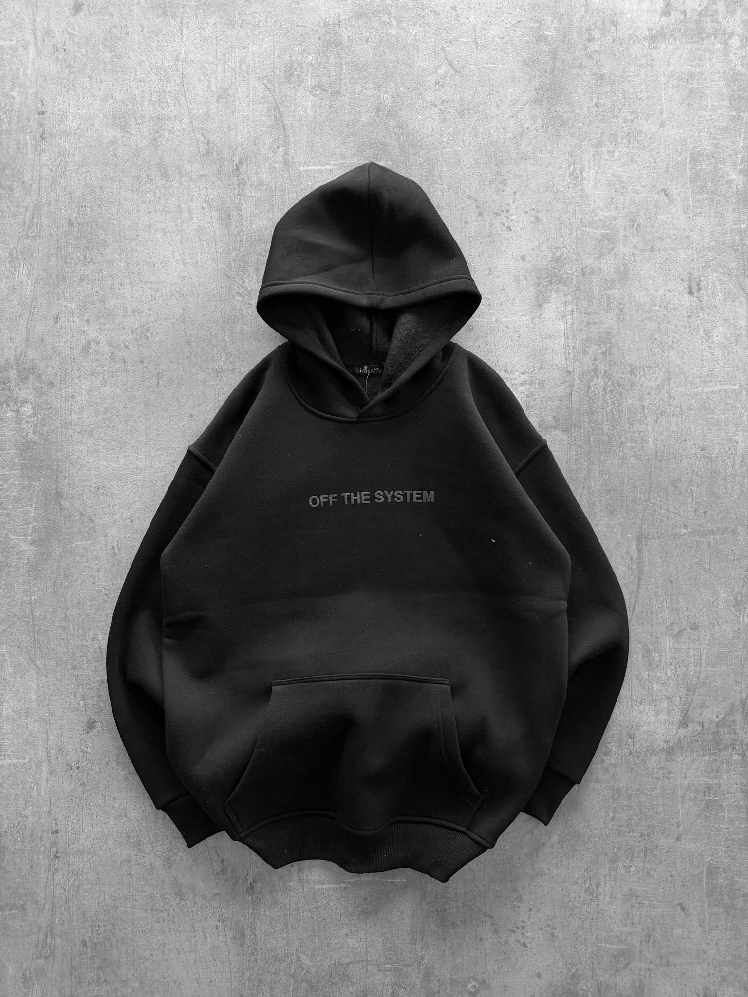 Sırt Detay Unisex Kapüşonlu Sweatshirt - Siyah