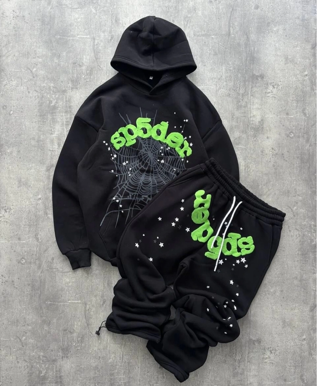Spider Kapüşonlu Şardonlu Eşofman Takımı-Siyah