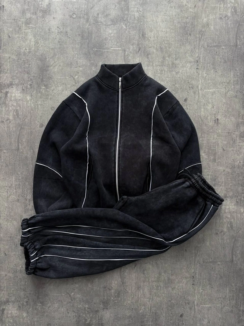 Yıkamalı Biyeli Şardonlu Unisex Eşofman Takımı