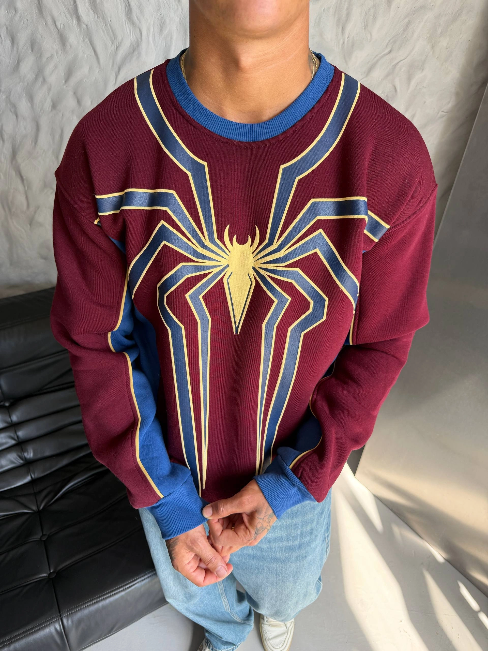 Spider Ön Baskı Unisex Sweatshirt - Bordo