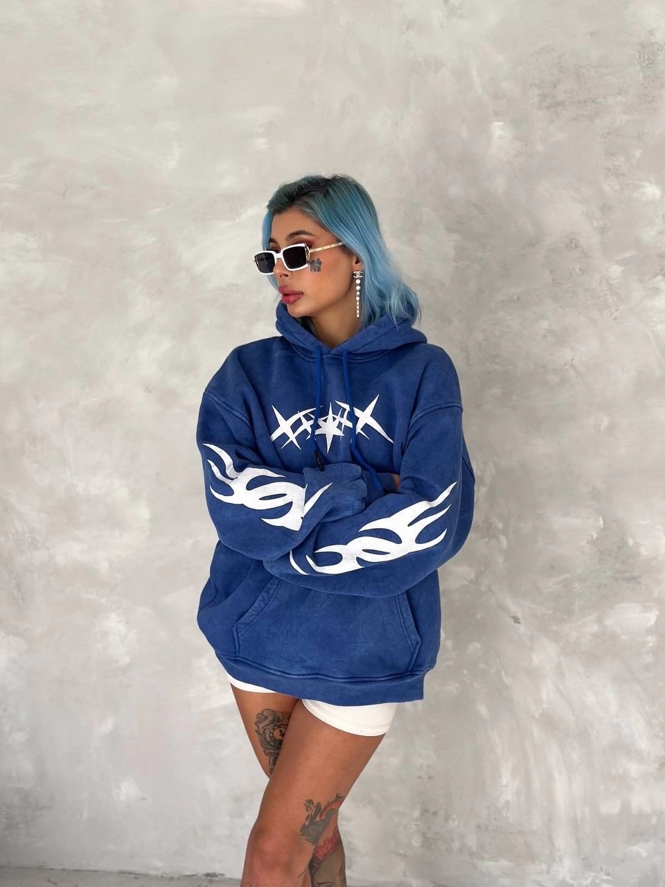 Star Yıkamalı Kapüşonlu Sweatshirt