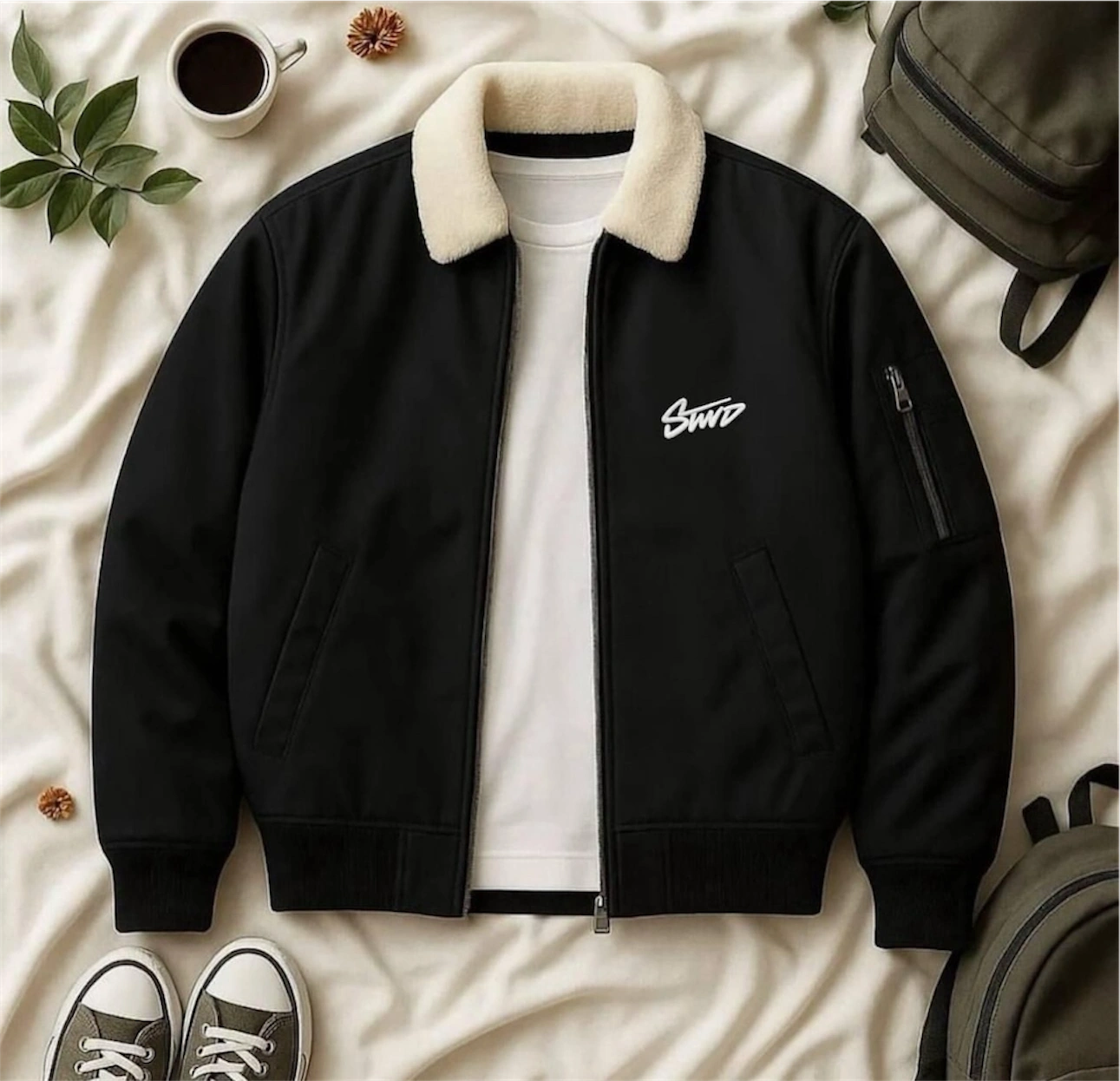 SW Yaka Kürklü Bomber Ceket-Siyah