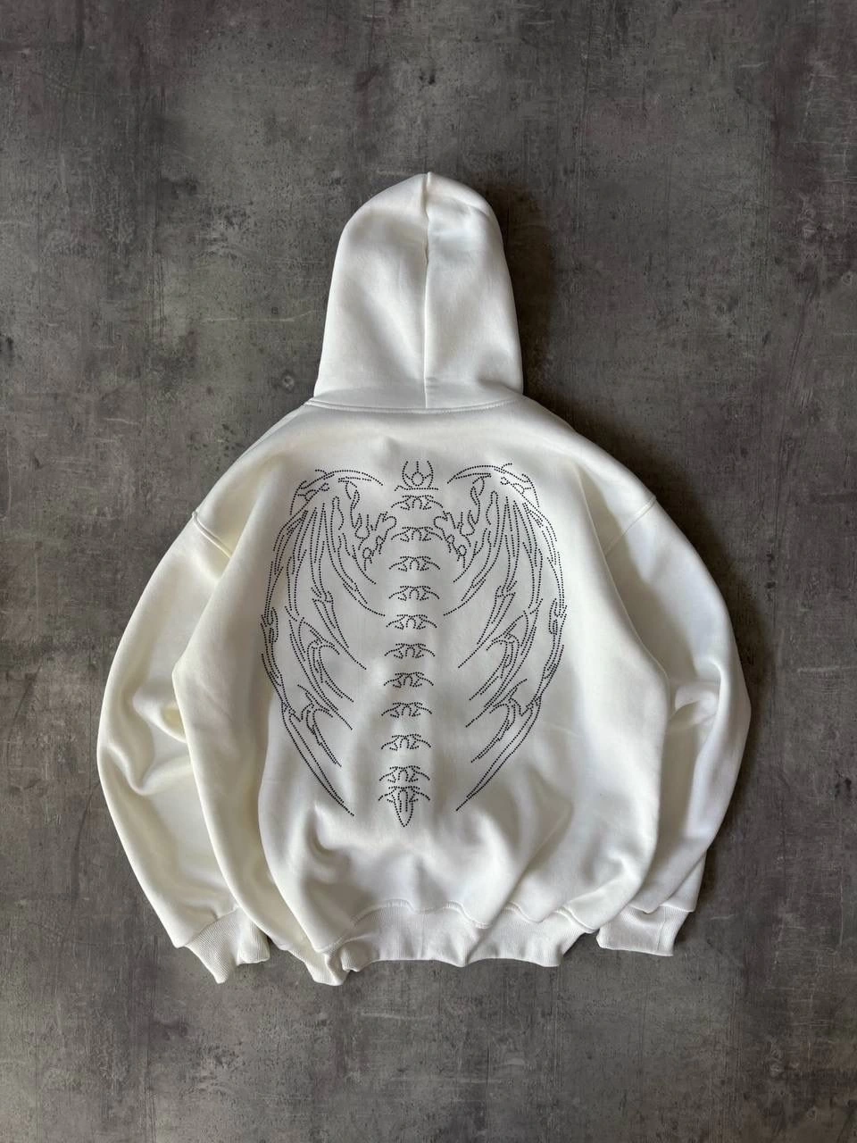 Taşlı Şardonlu Unisex Hırka-Beyaz