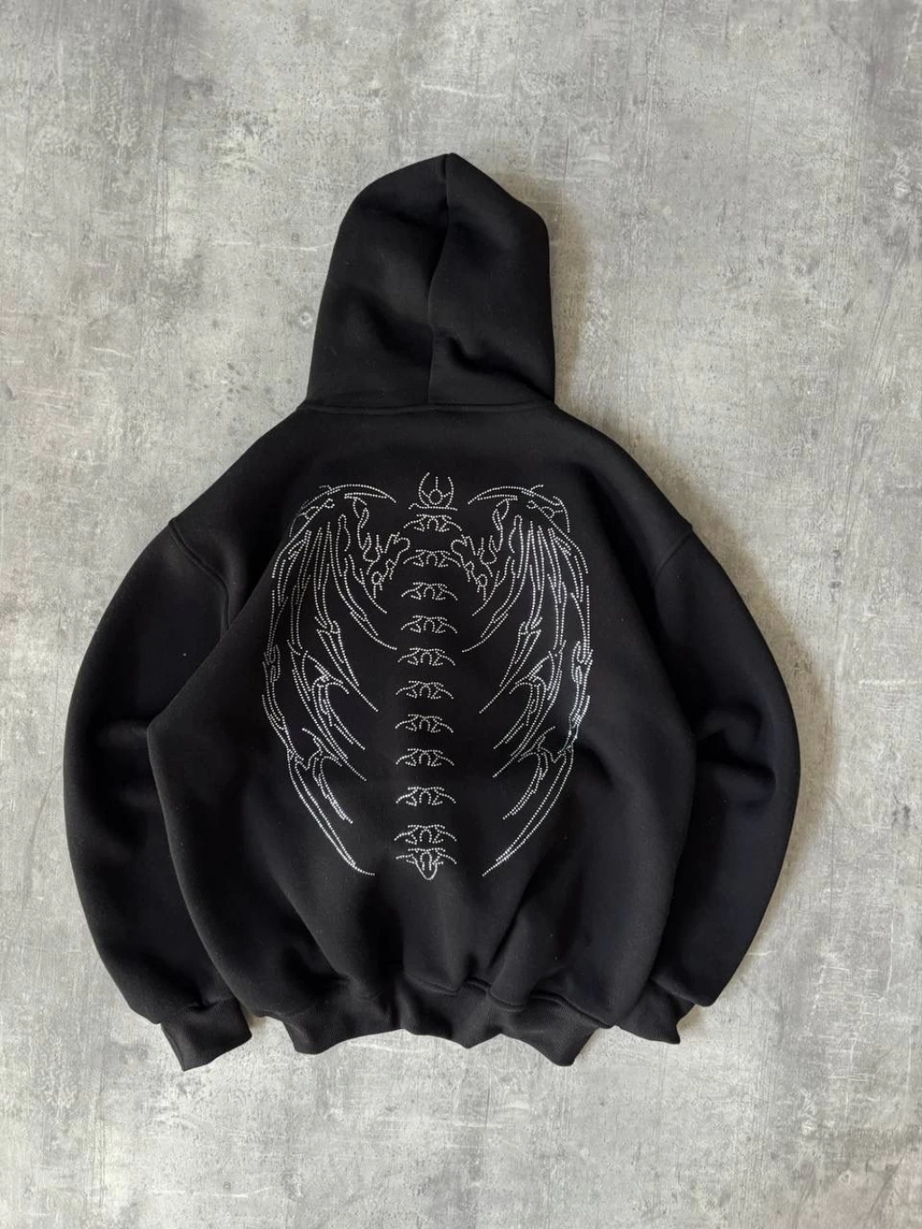 Taşlı Şardonlu Unisex Hırka-Siyah