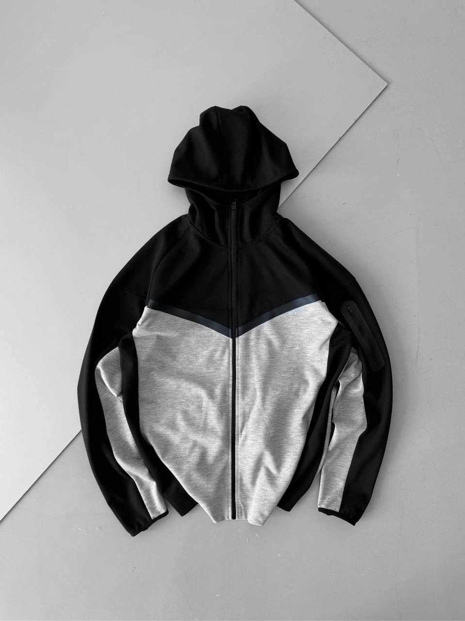 Tech Kapüşonlu Unisex Hırka-Gri-Siyah