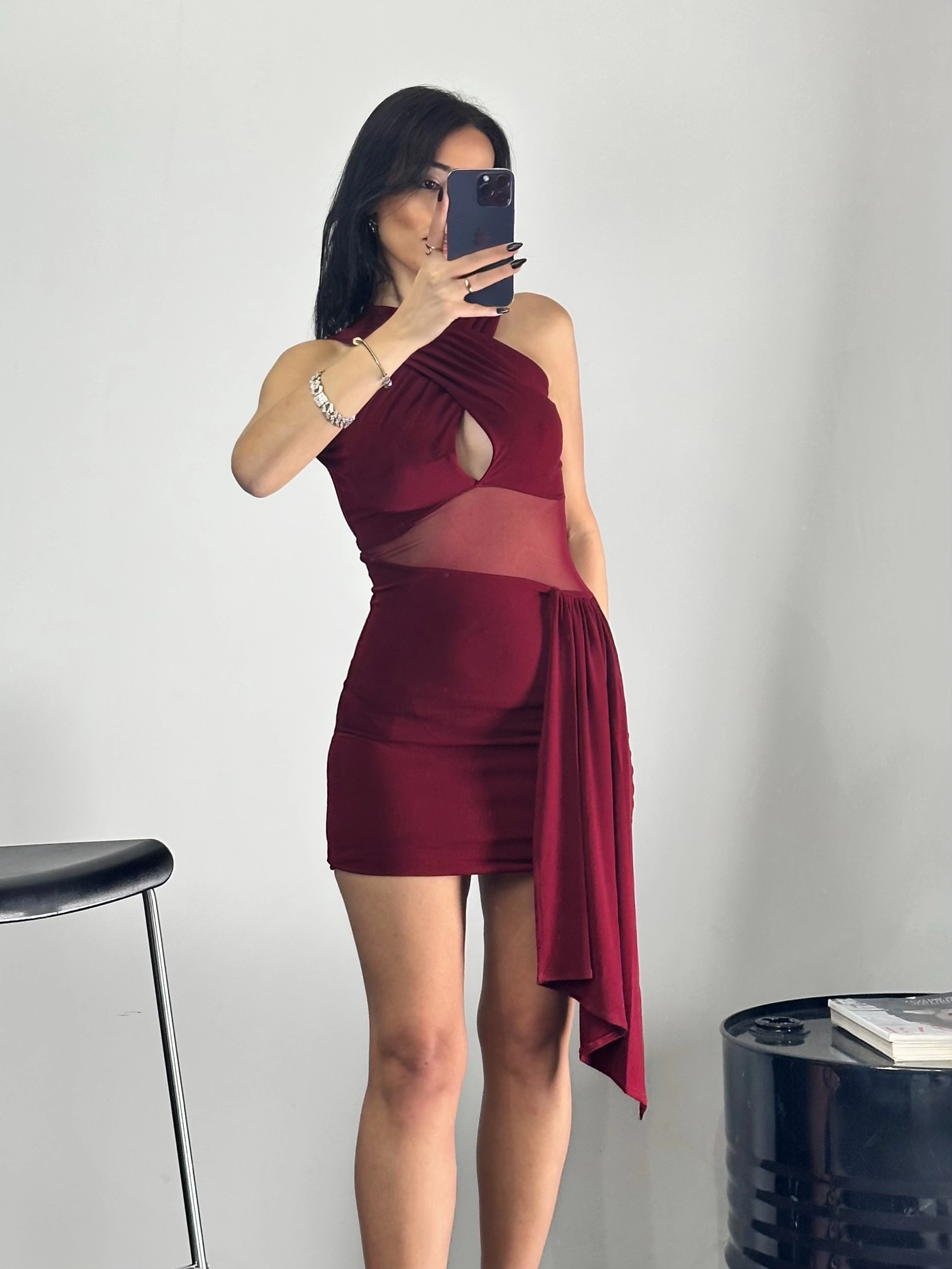 Tül Detay Mini Elbise