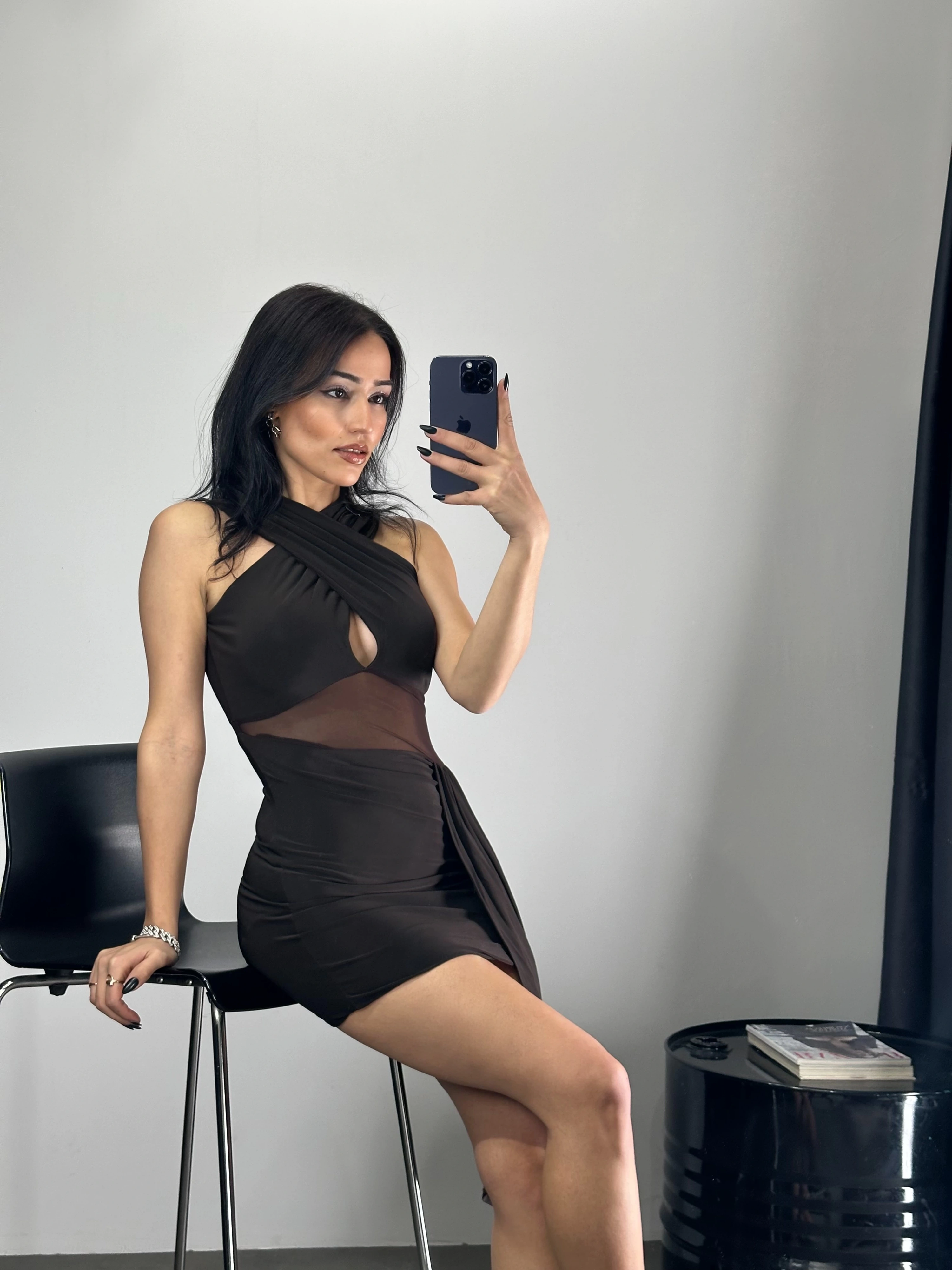 Tül Detay Mini Elbise