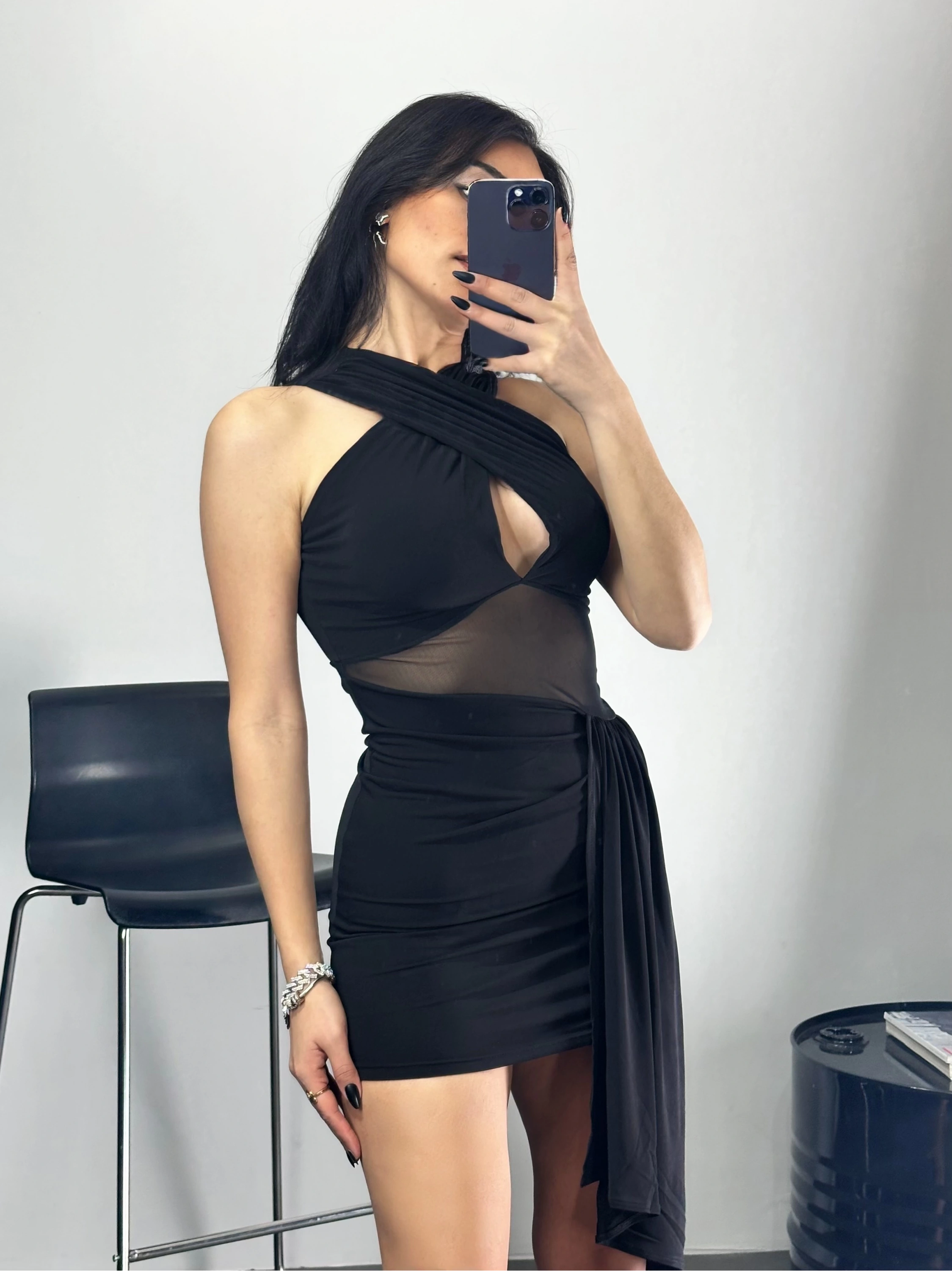 Tül Detay Mini Elbise