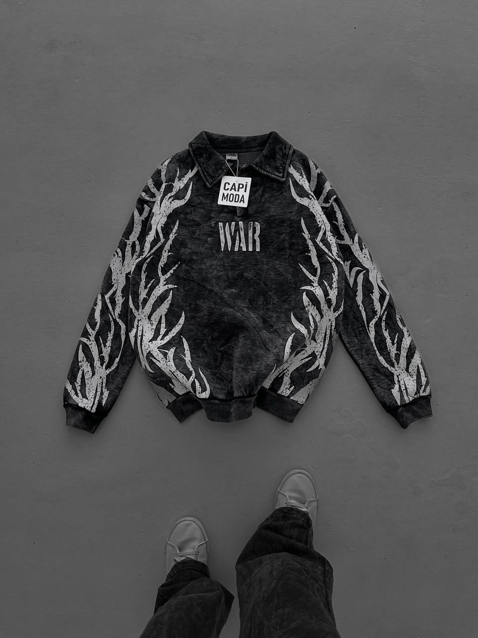 War Yıkamalı Unisex Şardonlu Sweatshirt
