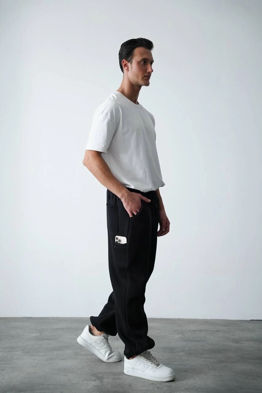 Yan Cep Detay Unisex Eşofman-Siyah