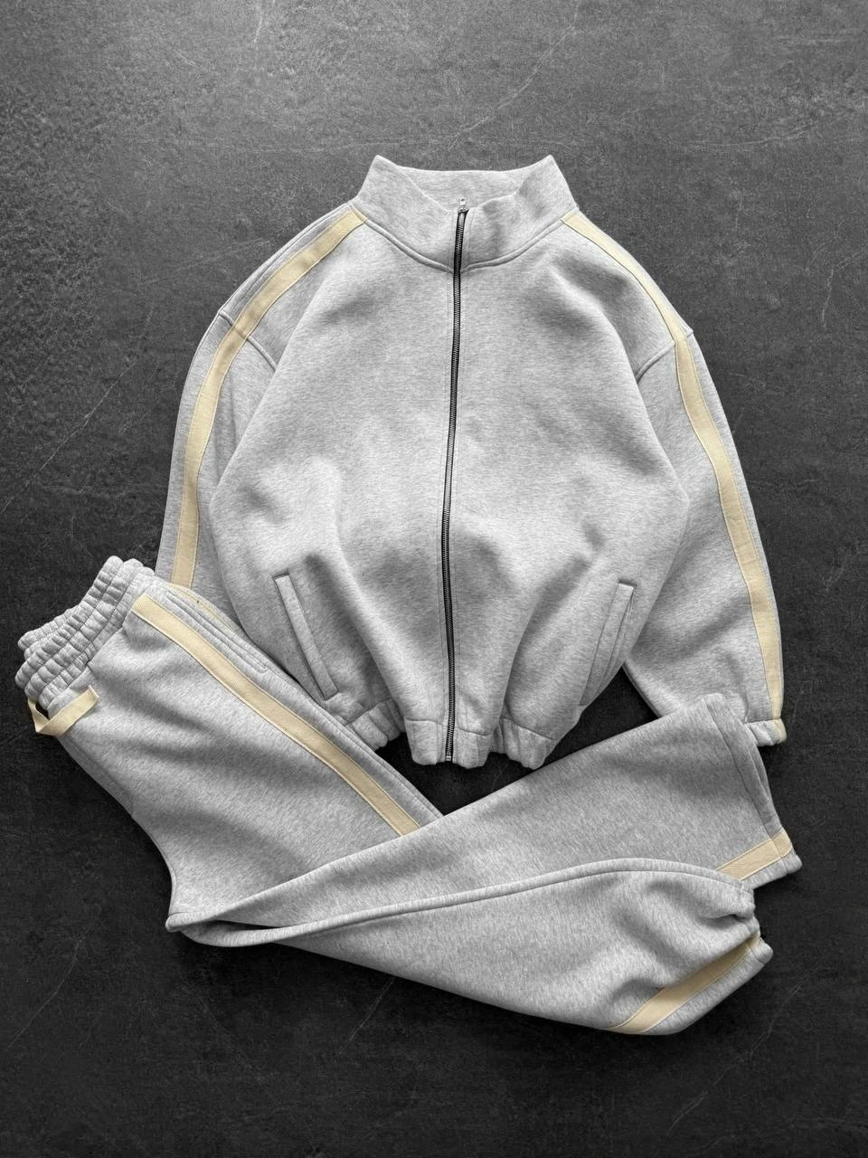 Yan Şeritll Şardonlu Unisex Eşofman Takımı-Gri