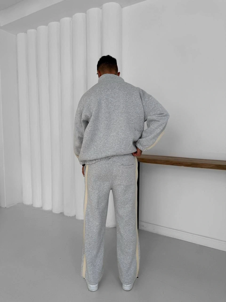 Yan Şeritll Şardonlu Unisex Eşofman Takımı-Gri