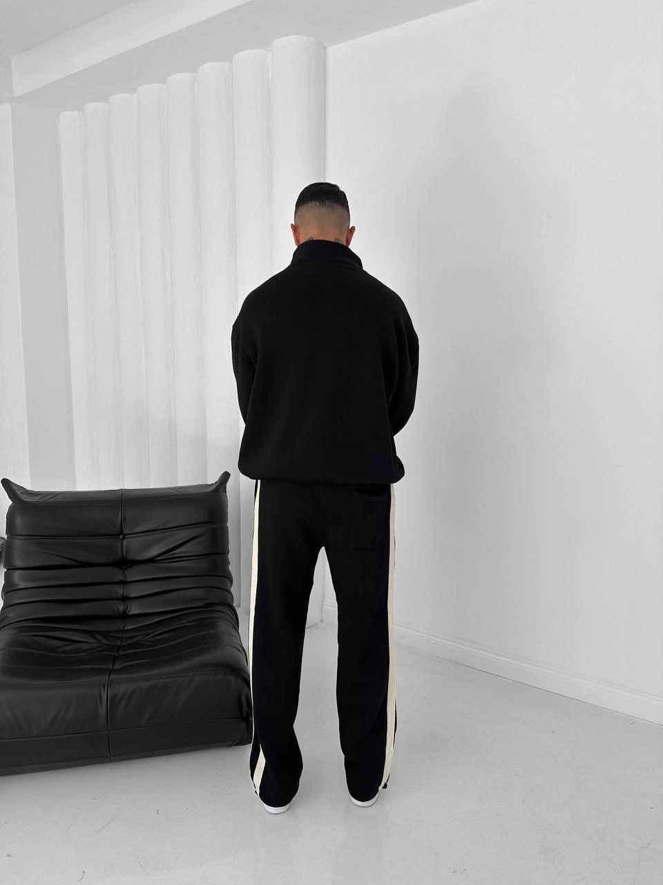 Yan Şeritll Şardonlu Unisex Eşofman Takımı-Siyah