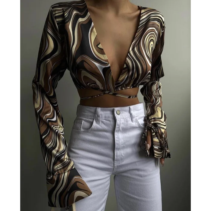 Desenli crop bluz