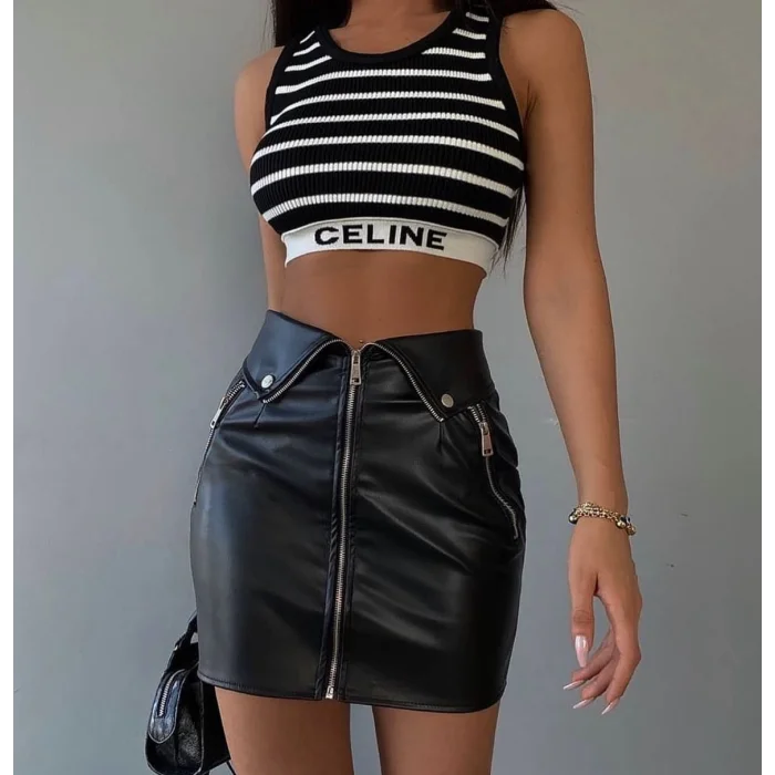 Fermuar detay deri etek