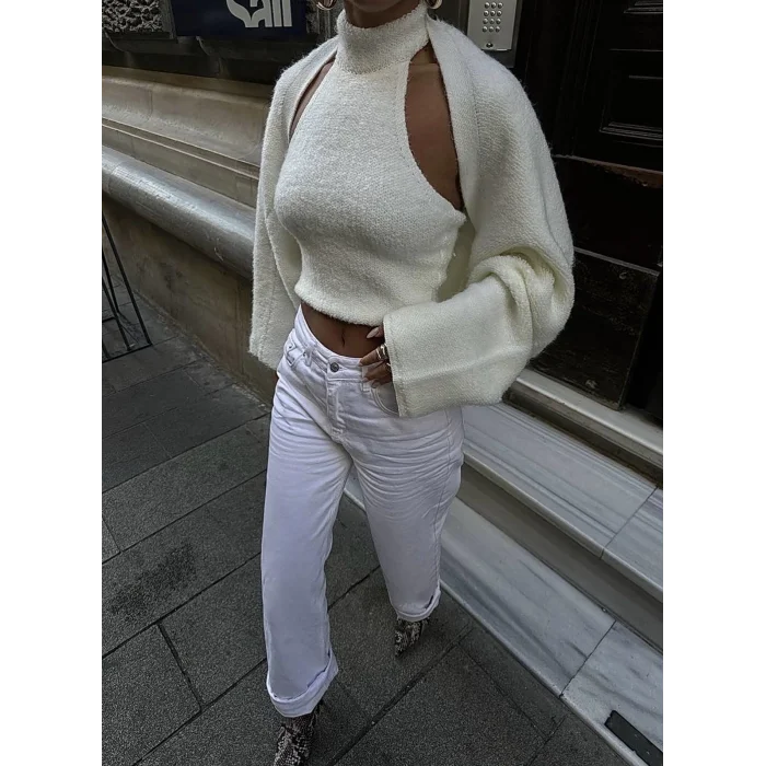 Velnet hırka bluz ikili takım