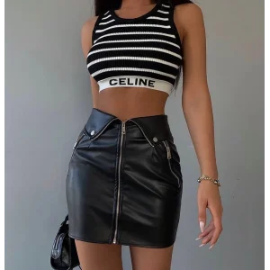 Fermuar detay deri etek