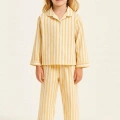LACİEL PARİS Sarı Çizgili Pijama Set + Çanta Hediyeli