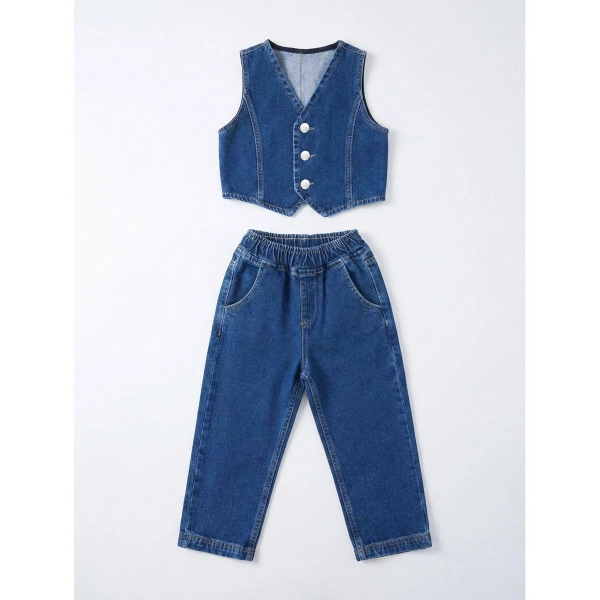 La’ciel Paris Denim Yelekli Set