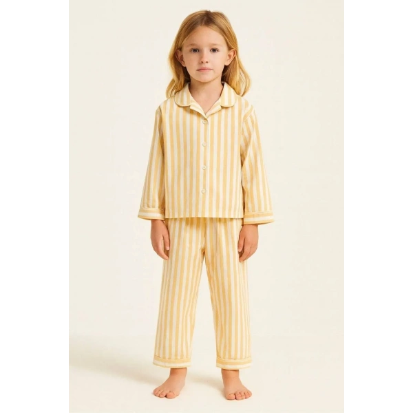 LACİEL PARİS Sarı Çizgili Pijama Set + Çanta Hediyeli