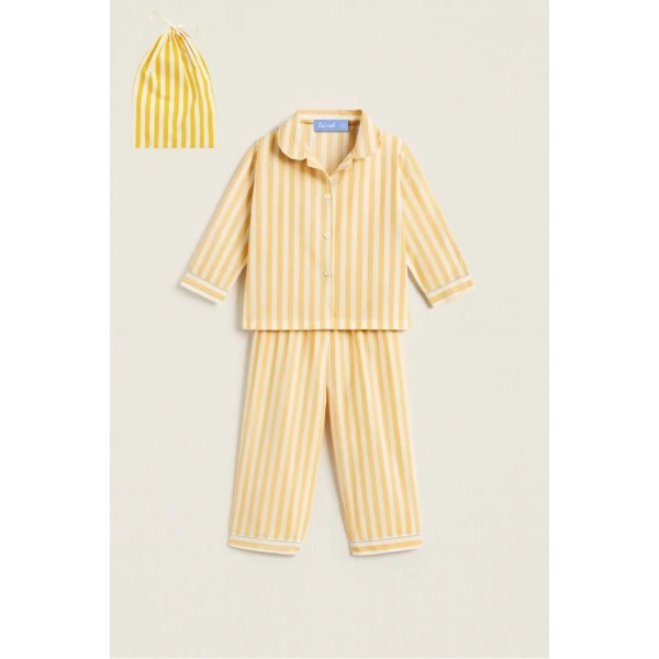 LACİEL PARİS Sarı Çizgili Pijama Set + Çanta Hediyeli