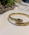 Yeşil Gözlü Yılan Detaylı Zirkon Taşlı Çelik Kelepçe