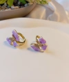 Xuping Gold Lüks Kaplama Mor Emaye Kelebek Halka Küpe - 1,5 cm (Zirkon Taşlı Detaylı)