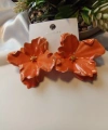 Turuncu Emaye İşlemeli Büyük Çiçek Tasarım Bijuteri Küpe (5,5 cm)