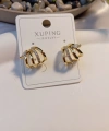 Xuping Jewelry 14 Ayar Altın Kaplama 1.5 cm Çoklu Hatlı Modern Halka Küpe