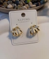 Xuping Jewelry 14 Ayar Altın Kaplama 1.5 cm Çoklu Hatlı Modern Halka Küpe