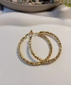 Euro Aksesuar Luxury Jewelry 14 Ayar Altın Kaplama Tırtıklı Dokulu Halka Küpe (4 cm)
