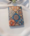 8x2 cm Çini Motifli Mavi Turuncu Taşlı Dikdörtgen Cep Aynası