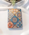 8x2 cm Çini Motifli Mavi Turuncu Taşlı Dikdörtgen Cep Aynası